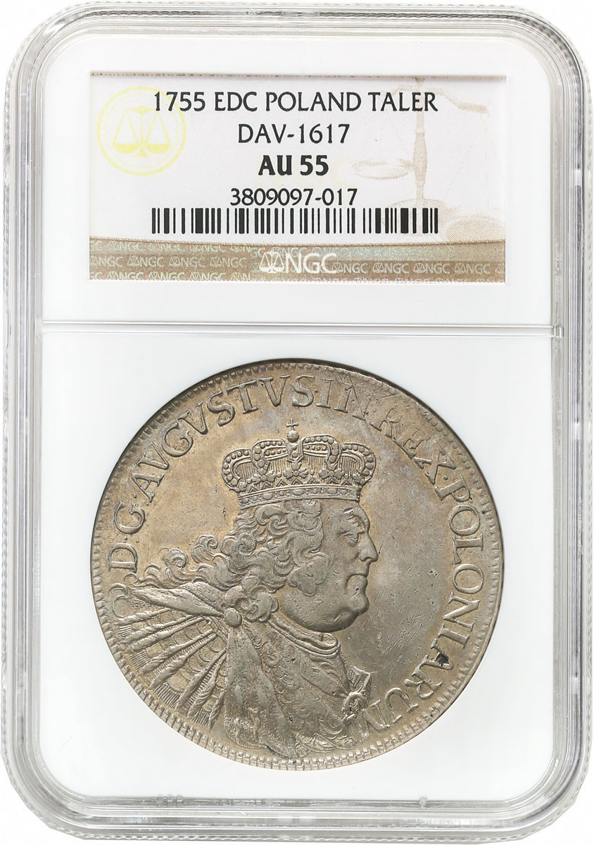 August III Sas. Talar 1755 EDC, Lipsk NGC AU55 PIĘKNY